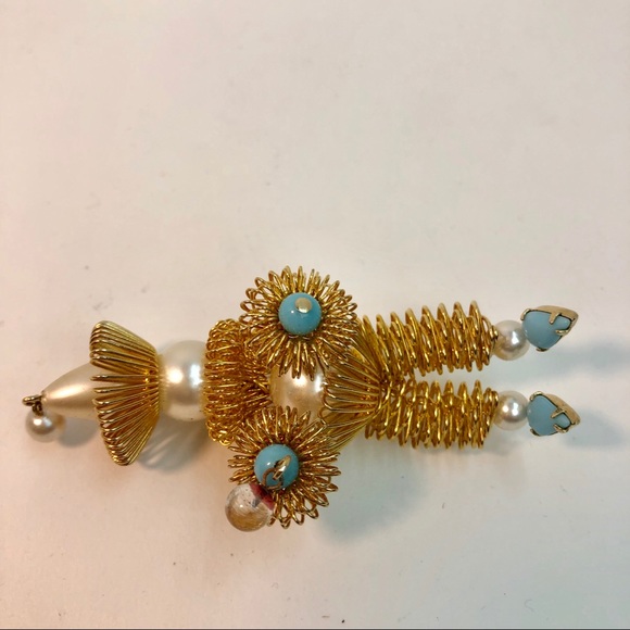 Wire wrapped rhinestone Clown vintage brooch pin